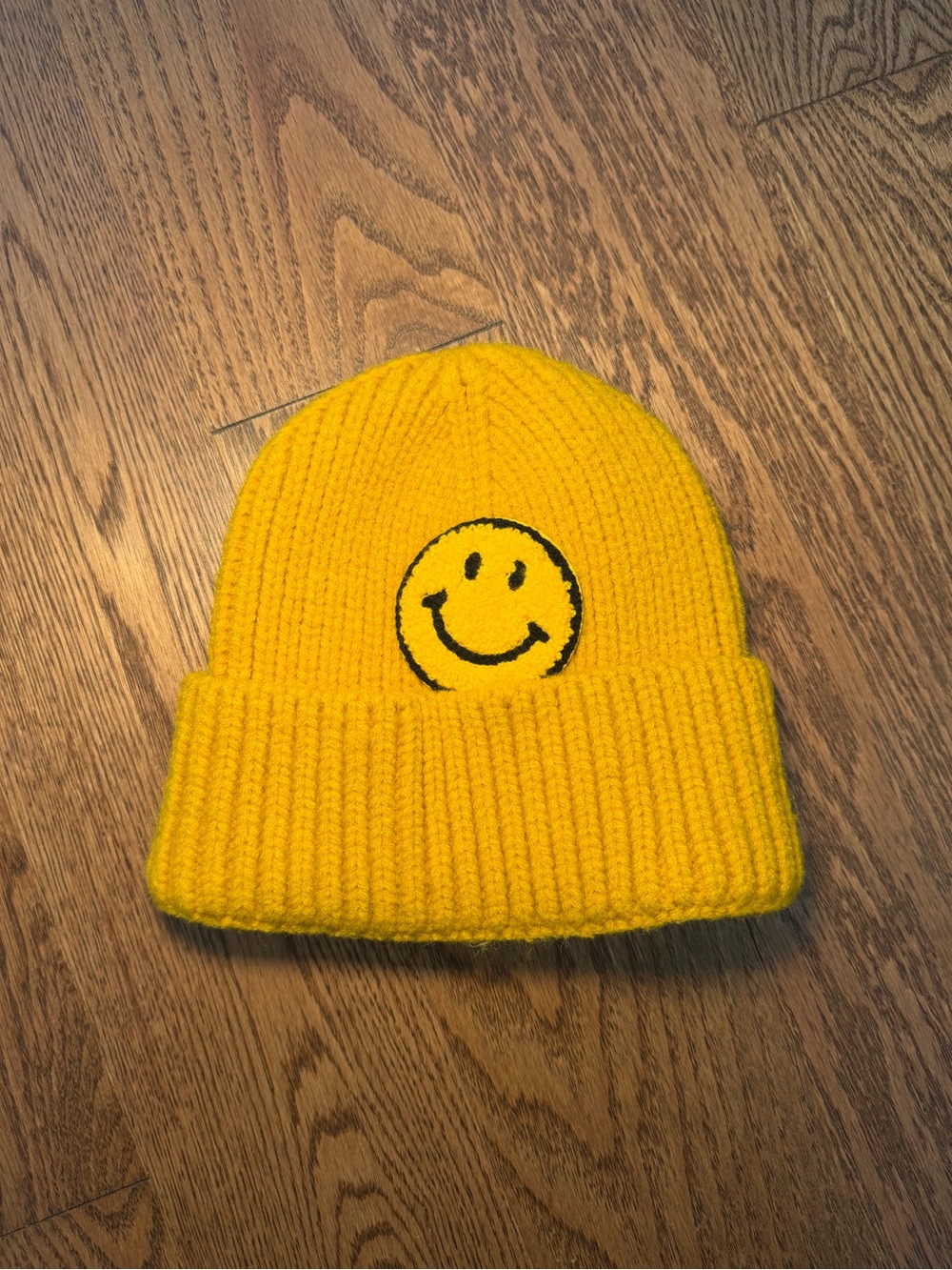 Yellow Smiley Knit Beanie for Kids